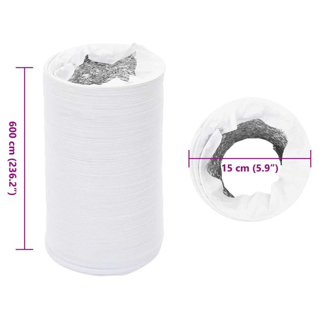 vidaXL Przewód wentylacyjny, aluminium i PVC, 6 m, Ø15 cm