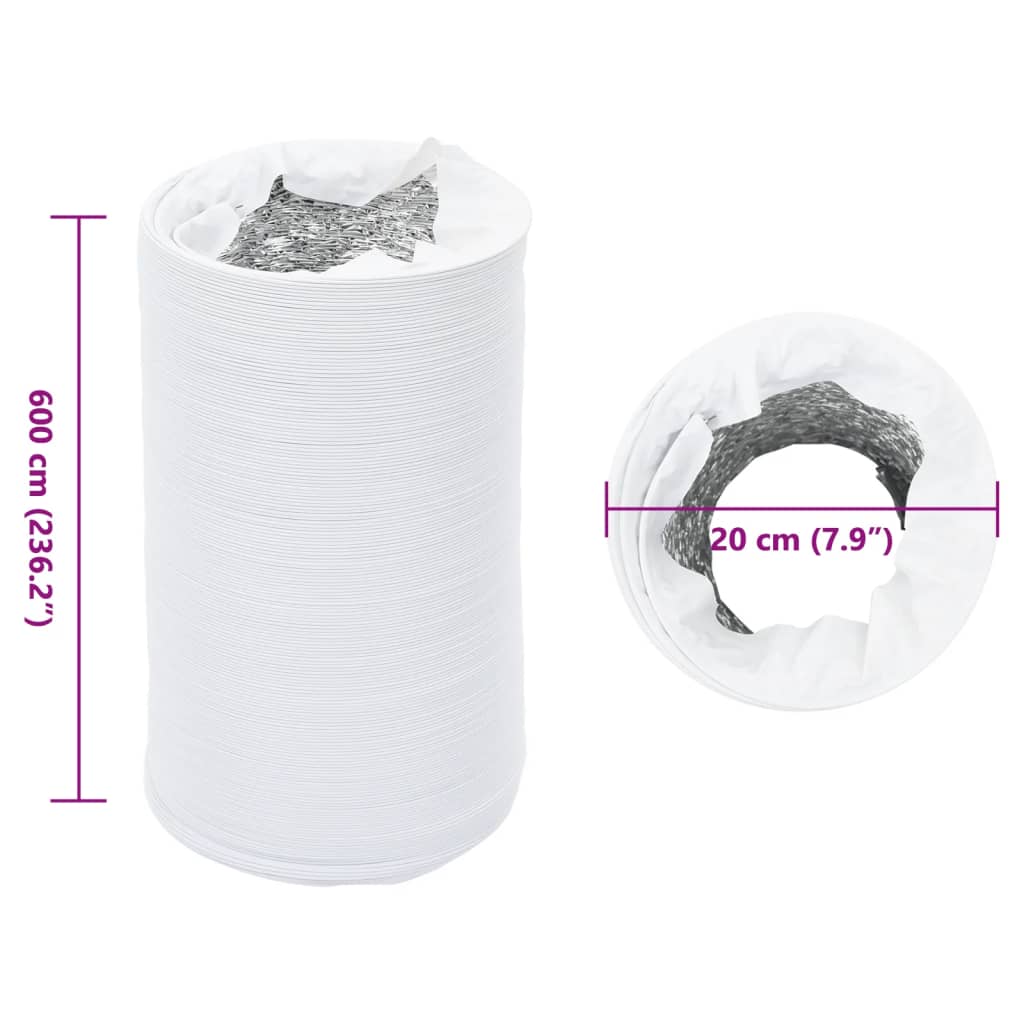 vidaXL Przewód wentylacyjny, aluminium i PVC, 6 m, Ø20 cm