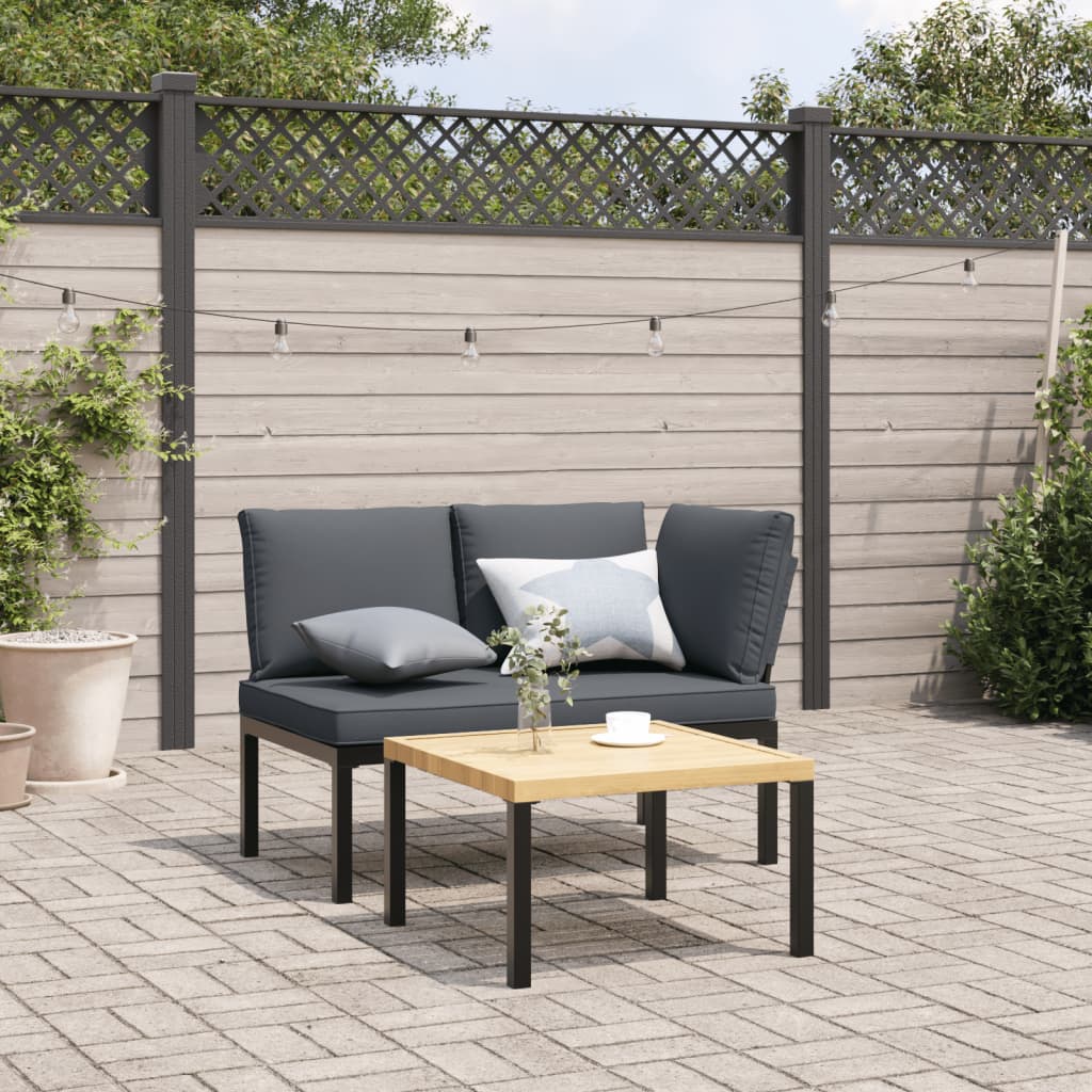 vidaXL Ławka ogrodowa z poduszkami, czarna, aluminium