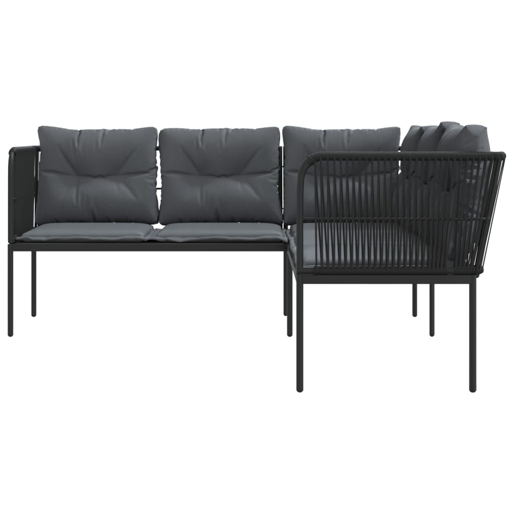vidaXL Narożna sofa ogrodowa z poduszkami, czarna, stal i textilene
