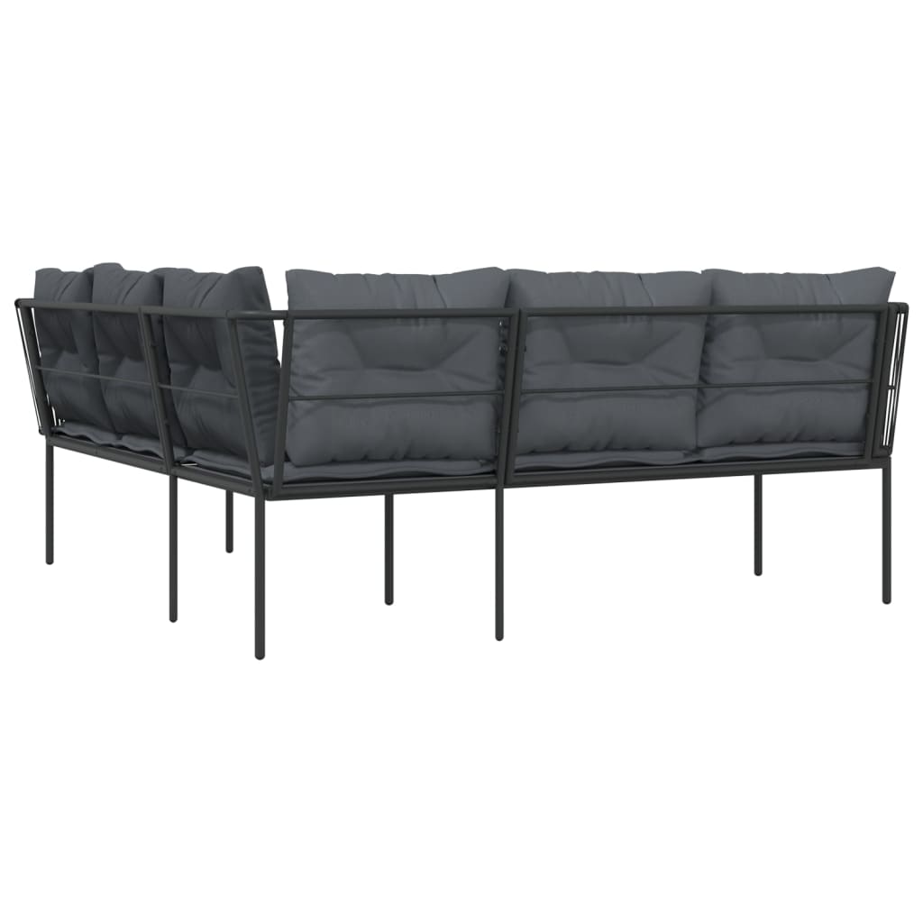 vidaXL Narożna sofa ogrodowa z poduszkami, czarna, stal i textilene