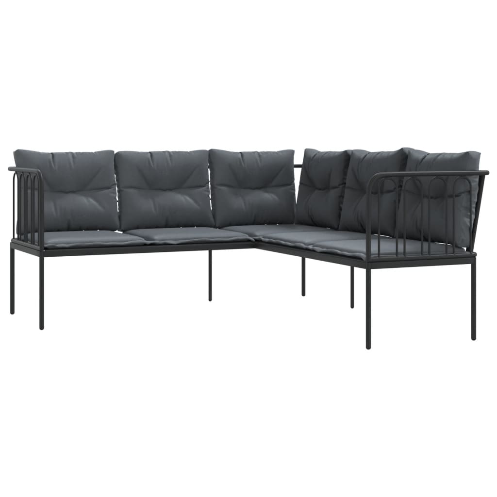 vidaXL Narożna sofa ogrodowa z poduszkami, czarna, stal i textilene