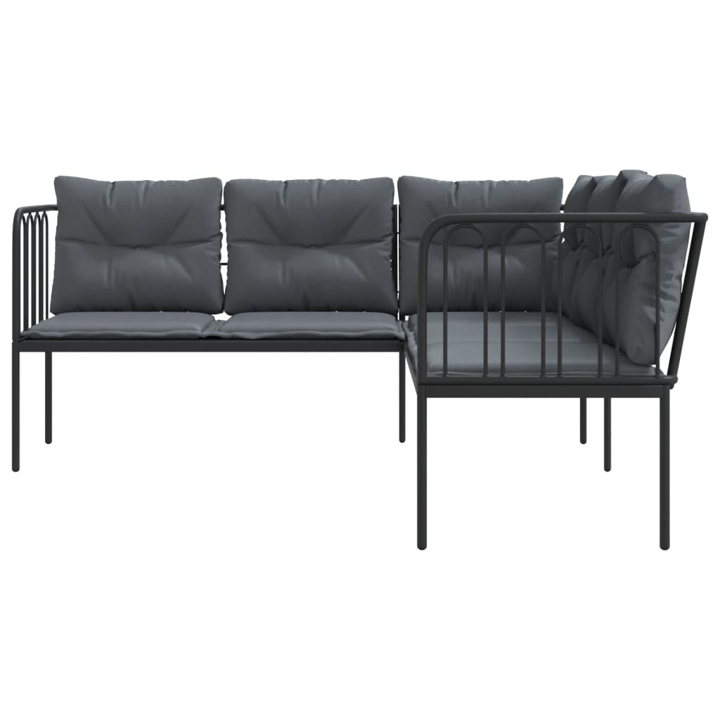 vidaXL Narożna sofa ogrodowa z poduszkami, czarna, stal i textilene