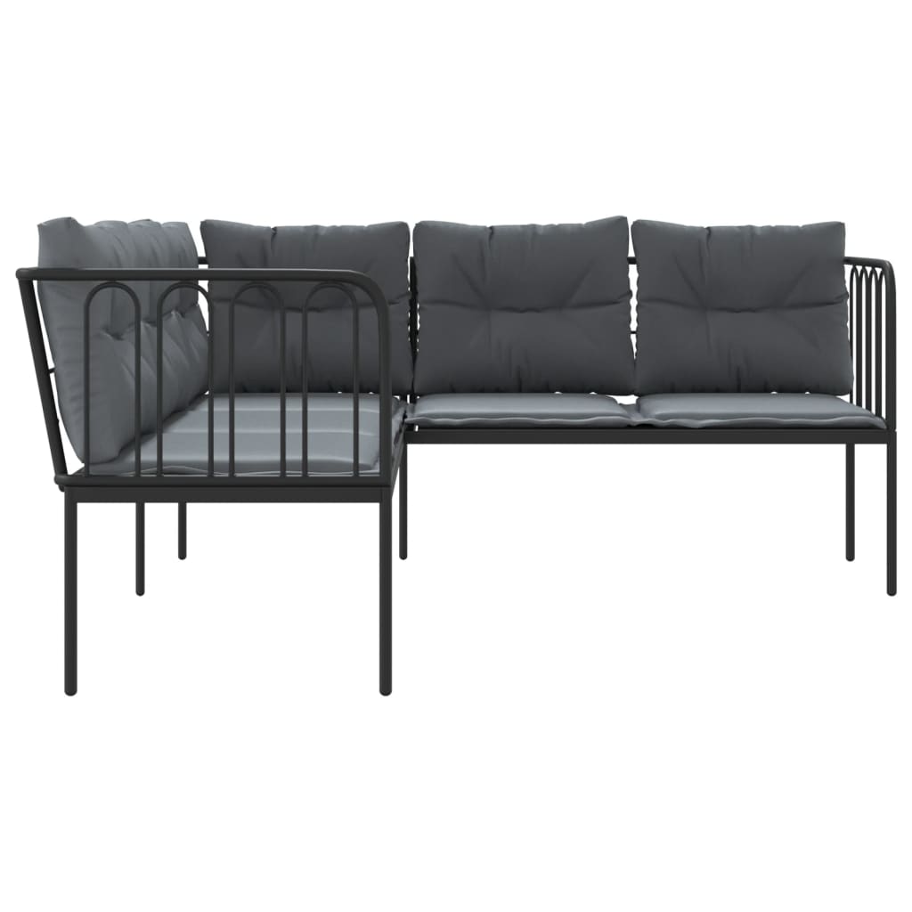 vidaXL Narożna sofa ogrodowa z poduszkami, czarna, stal i textilene