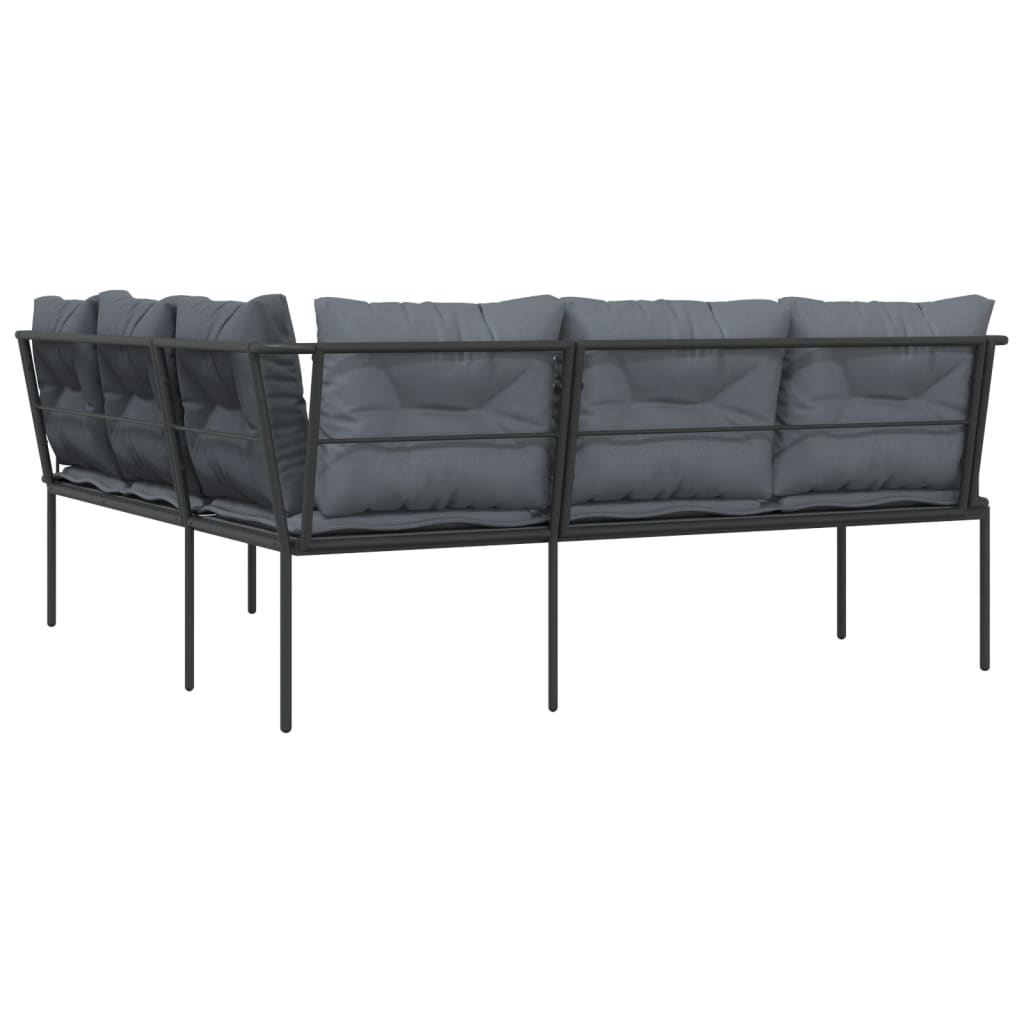 vidaXL Narożna sofa ogrodowa z poduszkami, czarna, stal i textilene