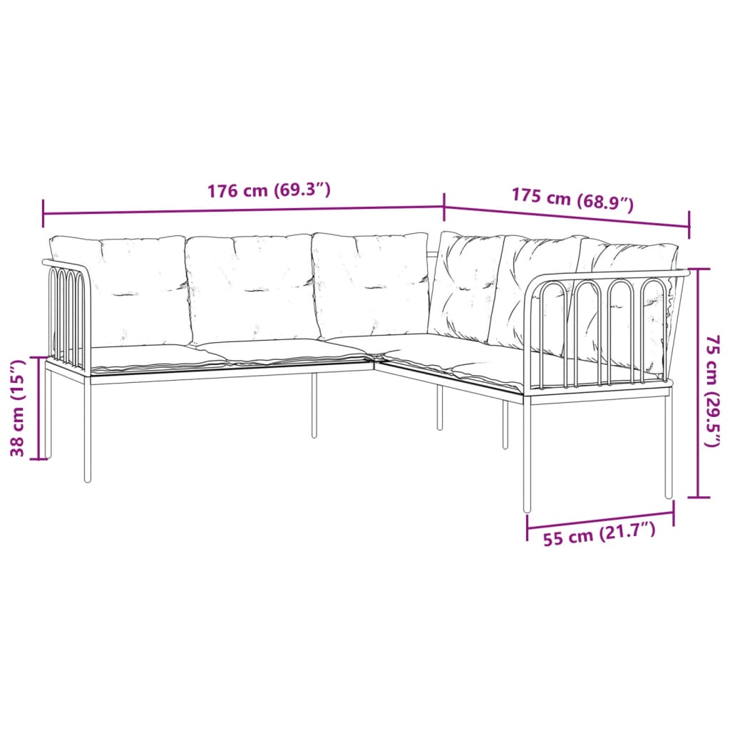 vidaXL Narożna sofa ogrodowa z poduszkami, czarna, stal i textilene
