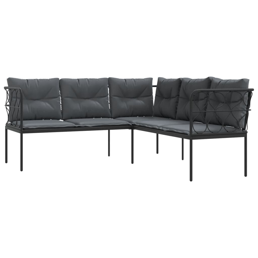 vidaXL Narożna sofa ogrodowa z poduszkami, czarna, stal i textilene