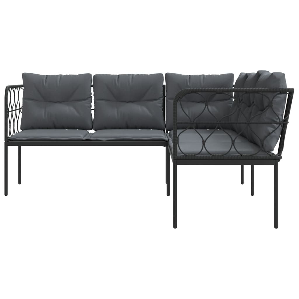 vidaXL Narożna sofa ogrodowa z poduszkami, czarna, stal i textilene