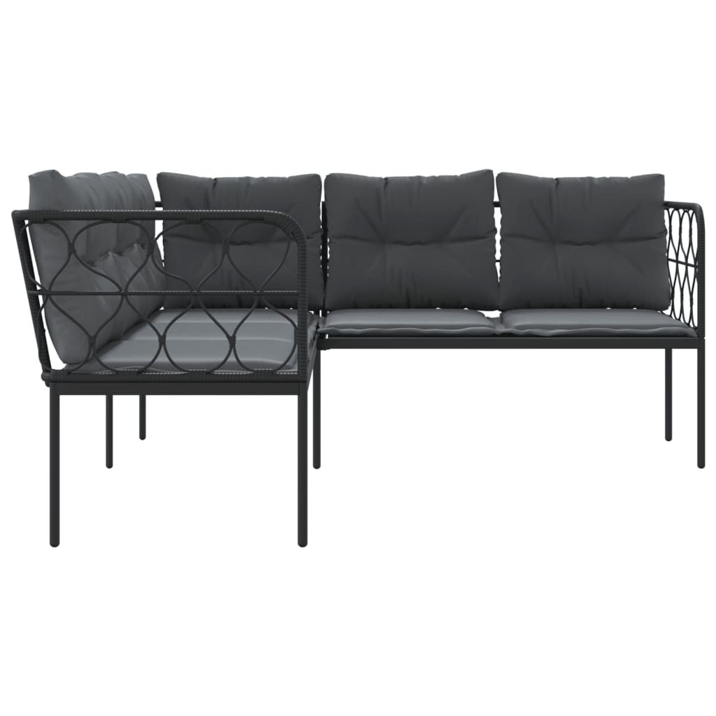 vidaXL Narożna sofa ogrodowa z poduszkami, czarna, stal i textilene