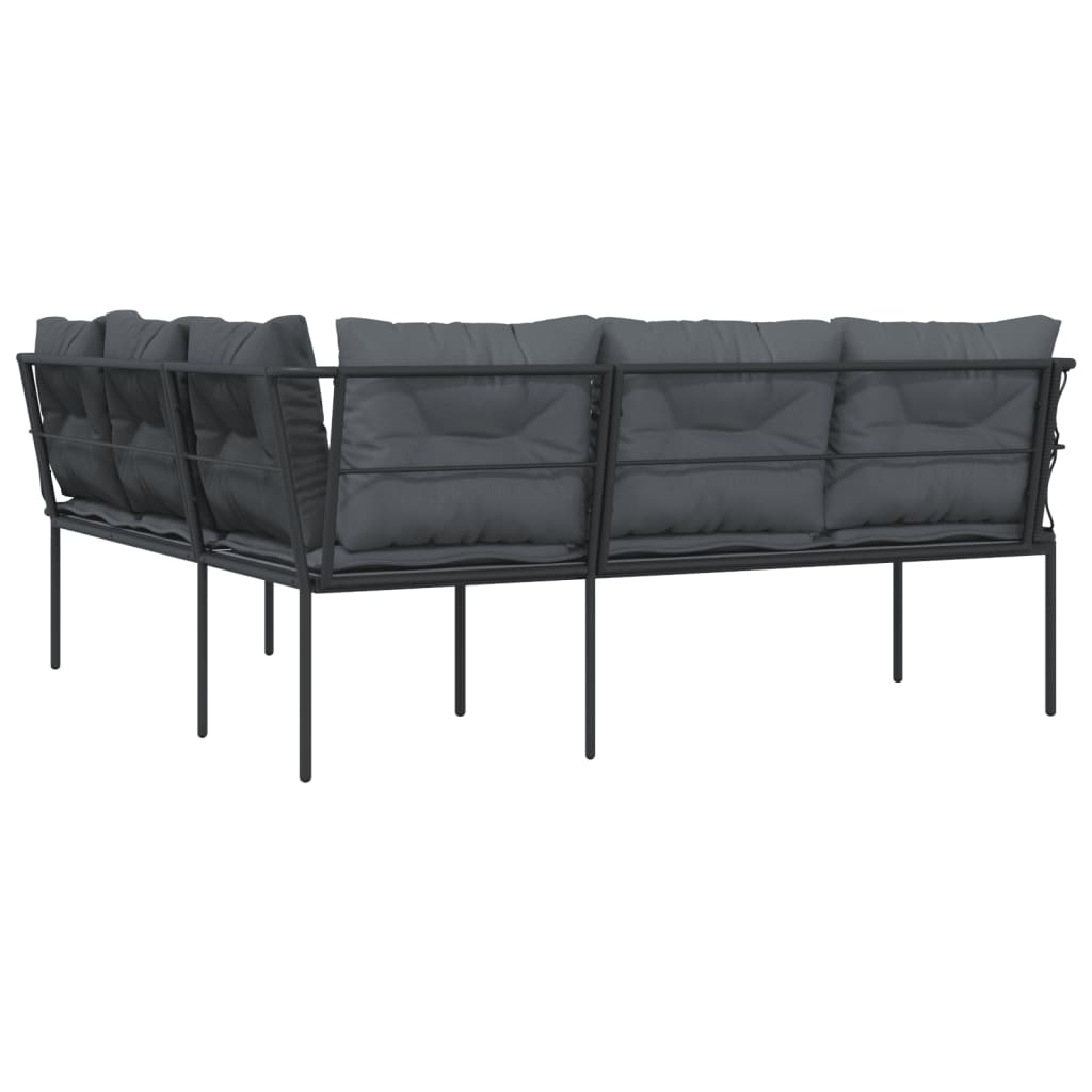 vidaXL Narożna sofa ogrodowa z poduszkami, czarna, stal i textilene