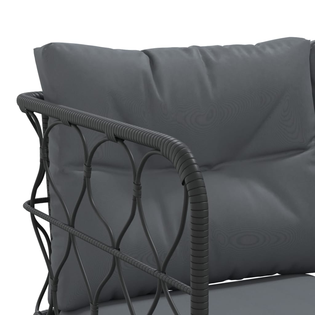 vidaXL Narożna sofa ogrodowa z poduszkami, czarna, stal i textilene