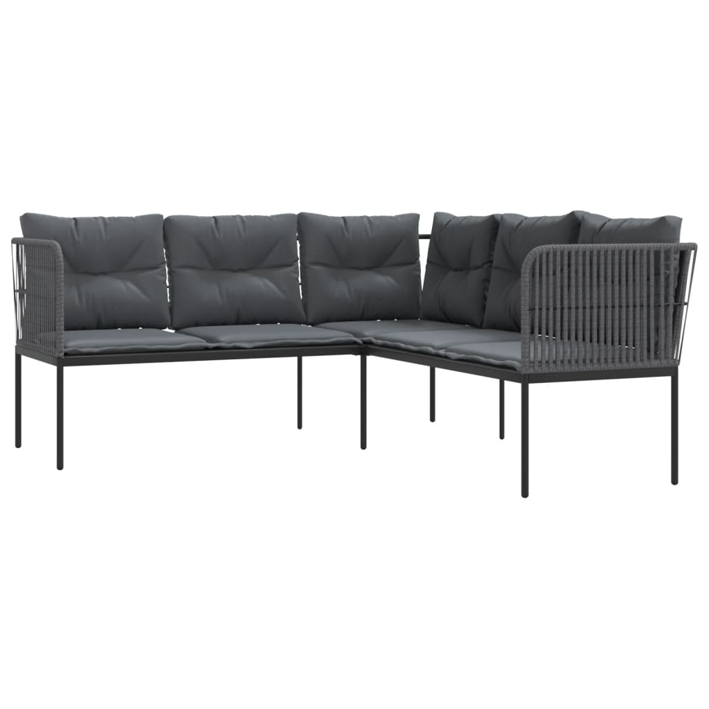 vidaXL Narożna sofa ogrodowa z poduszkami, czarna, stal i textilene