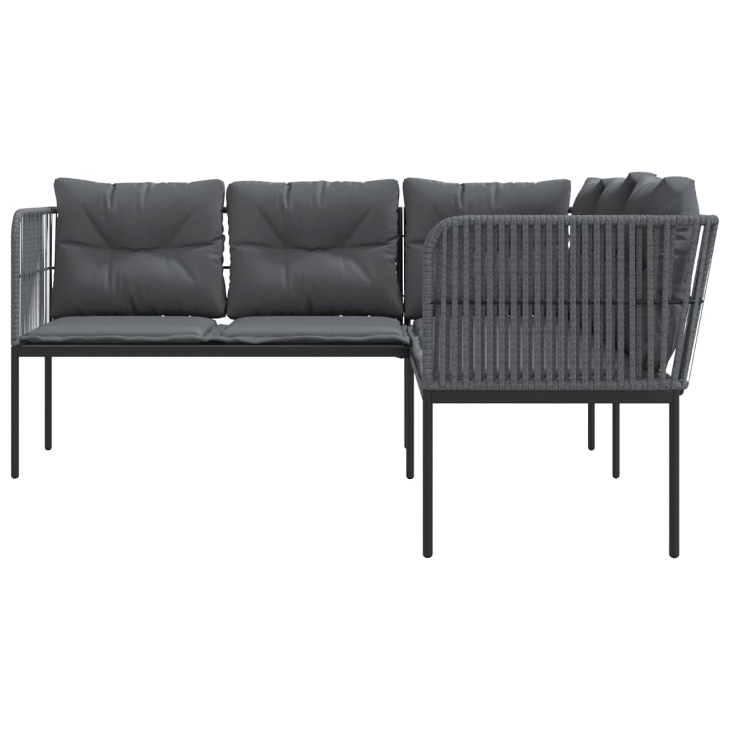vidaXL Narożna sofa ogrodowa z poduszkami, czarna, stal i textilene