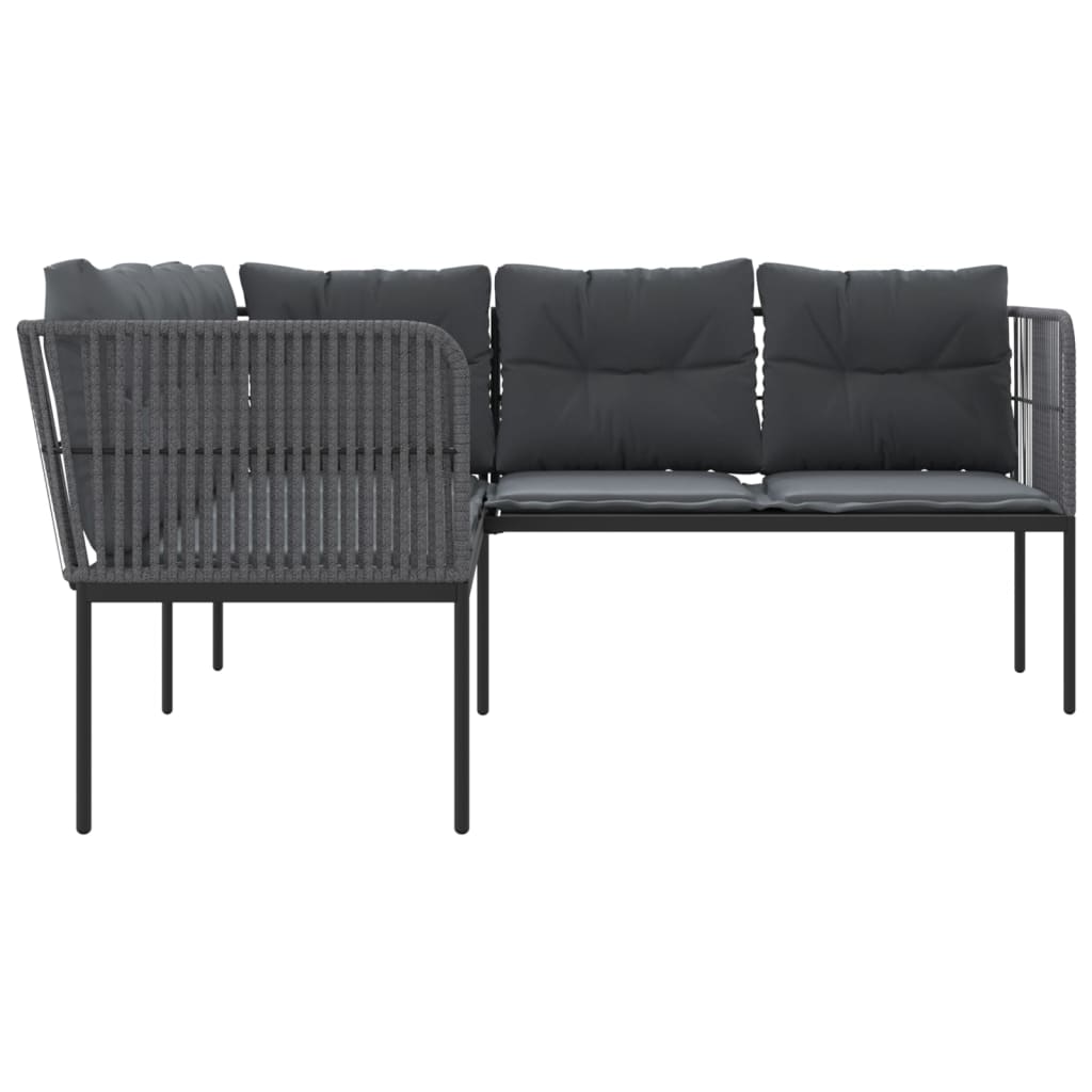 vidaXL Narożna sofa ogrodowa z poduszkami, czarna, stal i textilene