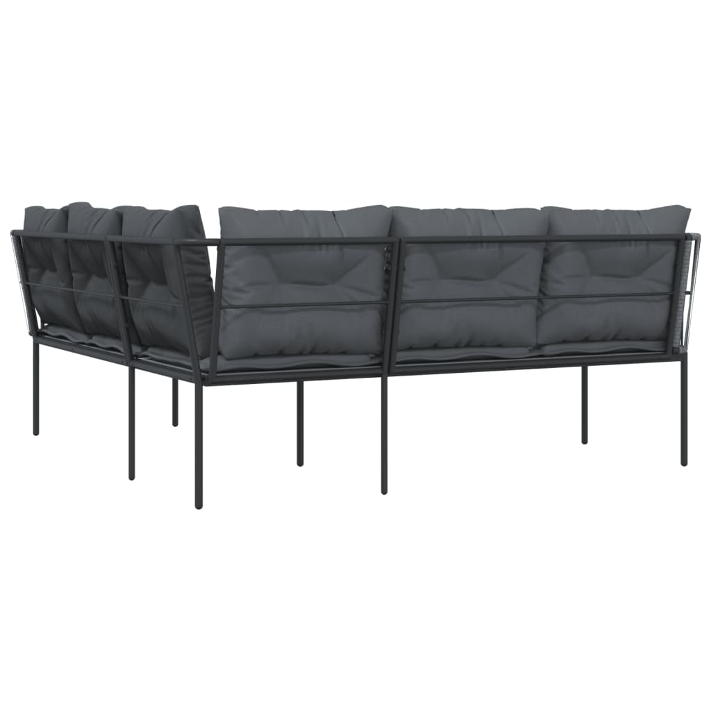 vidaXL Narożna sofa ogrodowa z poduszkami, czarna, stal i textilene