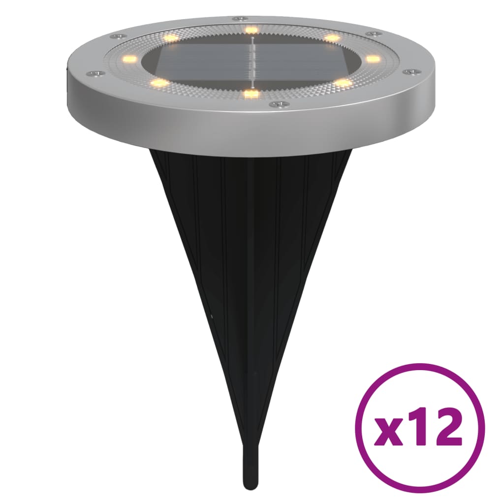 vidaXL Solarne lampki gruntowe, z kolcami, 12 szt., ciepłe białe