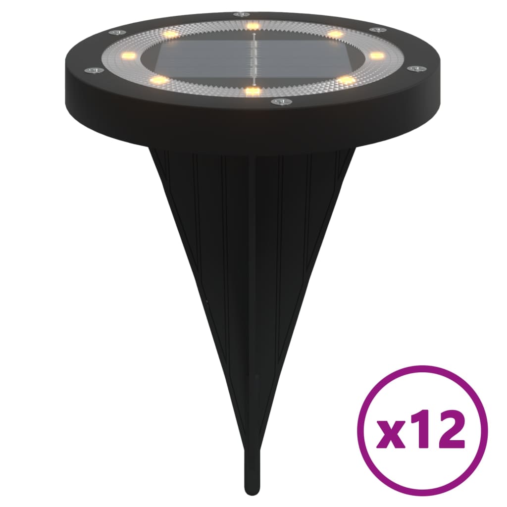 vidaXL Solarne lampki gruntowe, z kolcami, 12 szt., ciepłe białe