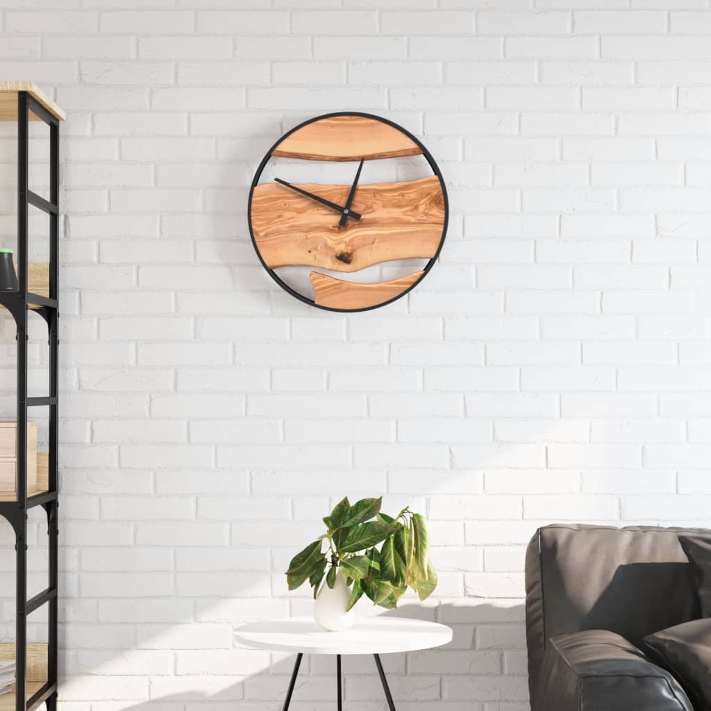 vidaXL Zegar ścienny, brązowy, Ø35 cm, żelazo i drewno oliwne