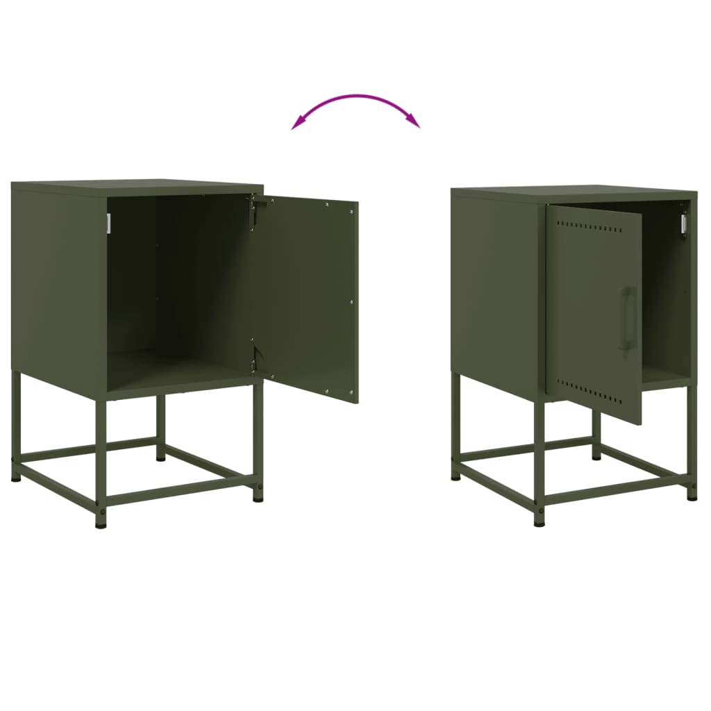 vidaXL Szafki nocne, 2 szt., oliwkowa zieleń, 36x39x60,5 cm, stal