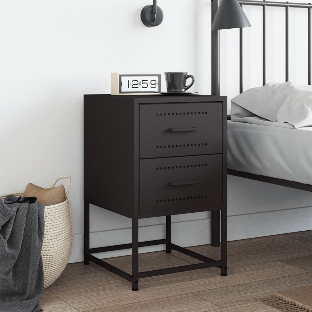 vidaXL Szafka nocna, czarna, 36x39x60,5 cm, stal