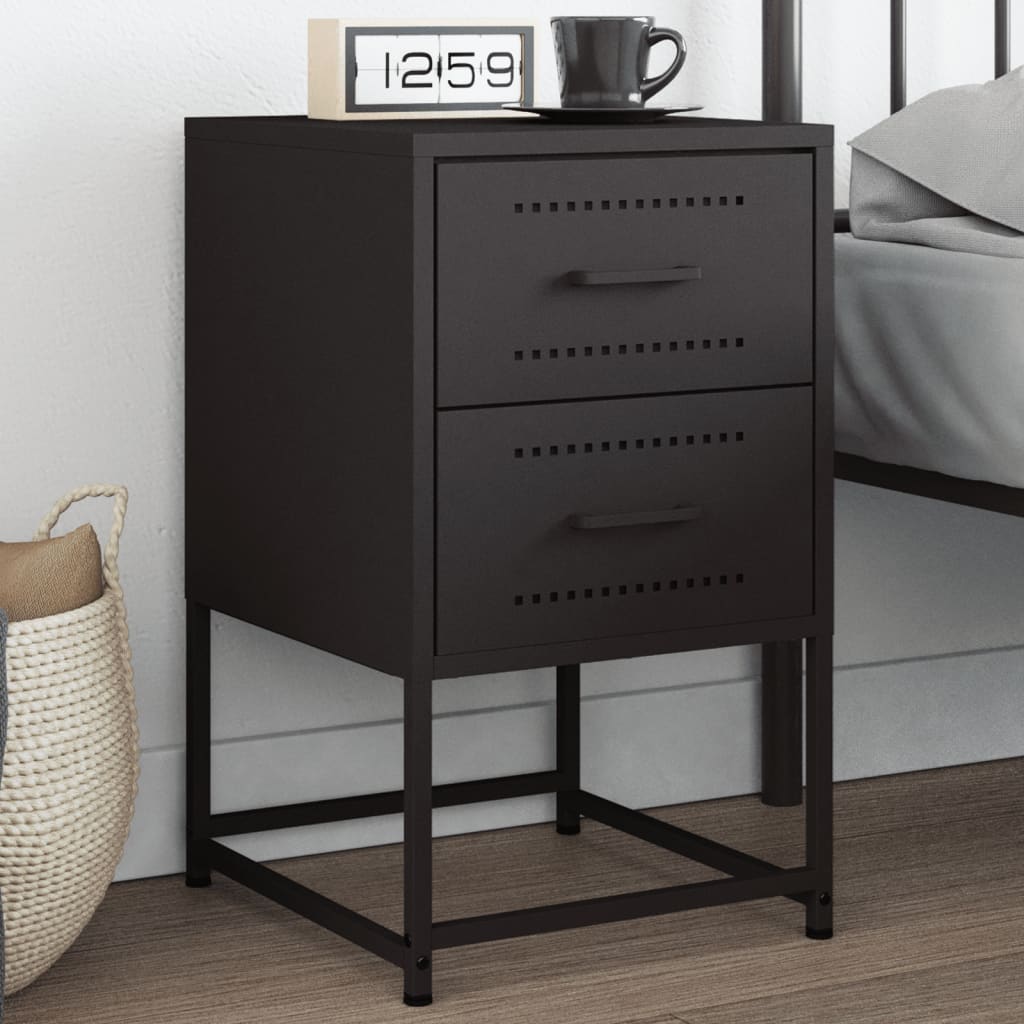 vidaXL Szafka nocna, czarna, 36x39x60,5 cm, stal