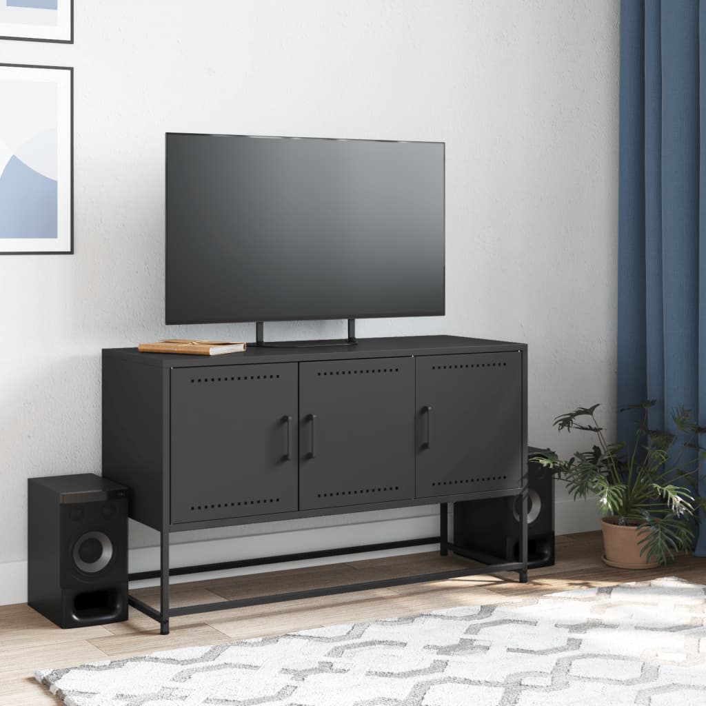 vidaXL Szafka pod telewizor, czarna, 100,5x39x60,5 cm, stalowa