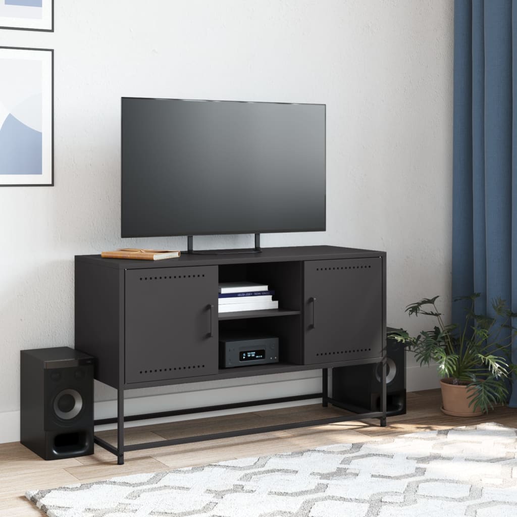 vidaXL Szafka pod telewizor, czarna, 100,5x39x60,5 cm, stalowa