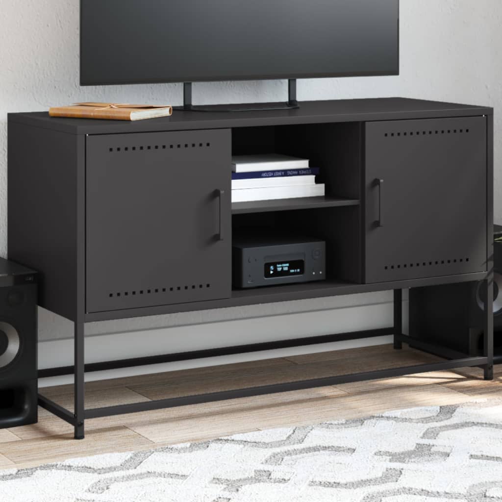 vidaXL Szafka pod telewizor, czarna, 100,5x39x60,5 cm, stalowa