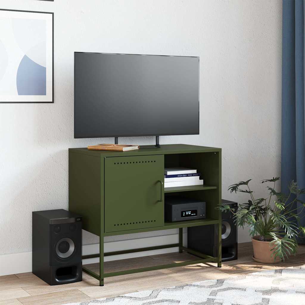 vidaXL Szafka pod telewizor, oliwkowa, 68x39x60,5 cm, stalowa