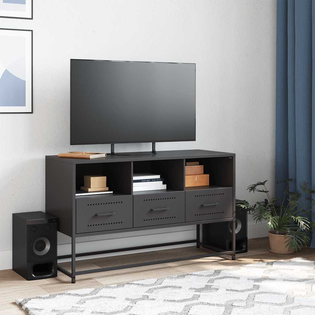 vidaXL Szafka pod telewizor, czarna, 100,5x39x60,5 cm, stalowa