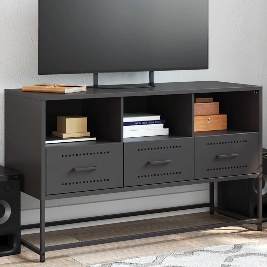 vidaXL Szafka pod telewizor, czarna, 100,5x39x60,5 cm, stalowa