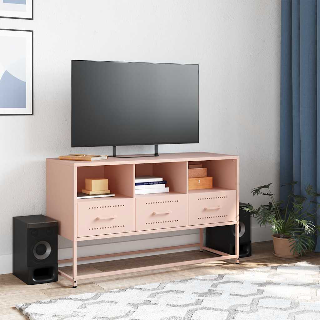 vidaXL Szafka pod telewizor, różowa, 100,5x39x60,5 cm, stalowa
