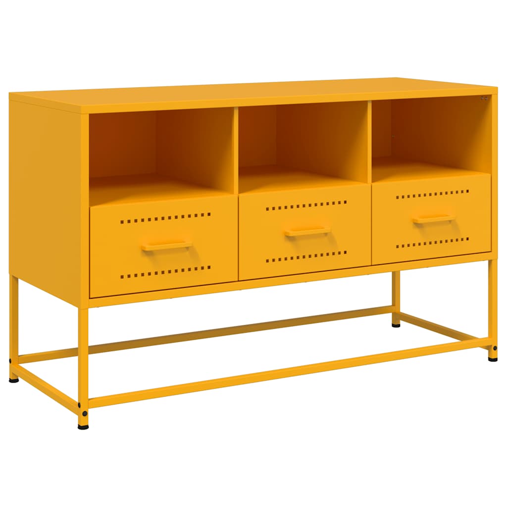 vidaXL Szafka pod telewizor, musztardowa, 100,5x39x60,5 cm, stalowa