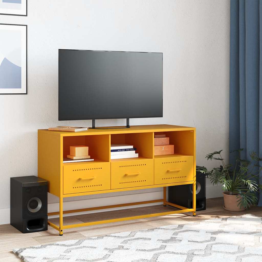 vidaXL Szafka pod telewizor, musztardowa, 100,5x39x60,5 cm, stalowa