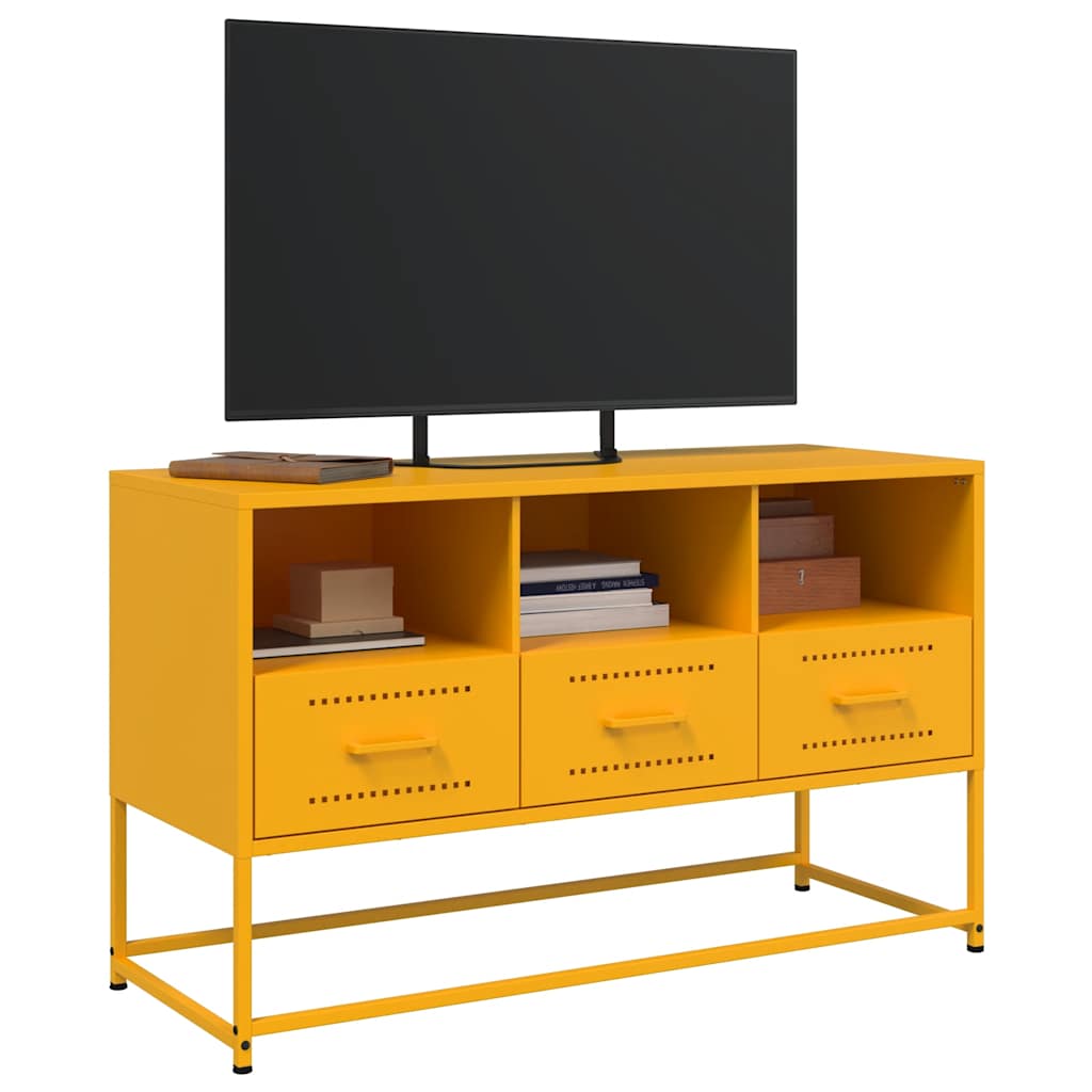 vidaXL Szafka pod telewizor, musztardowa, 100,5x39x60,5 cm, stalowa