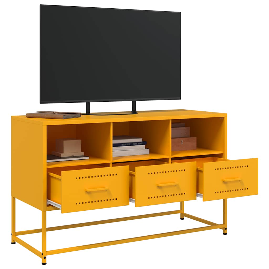 vidaXL Szafka pod telewizor, musztardowa, 100,5x39x60,5 cm, stalowa