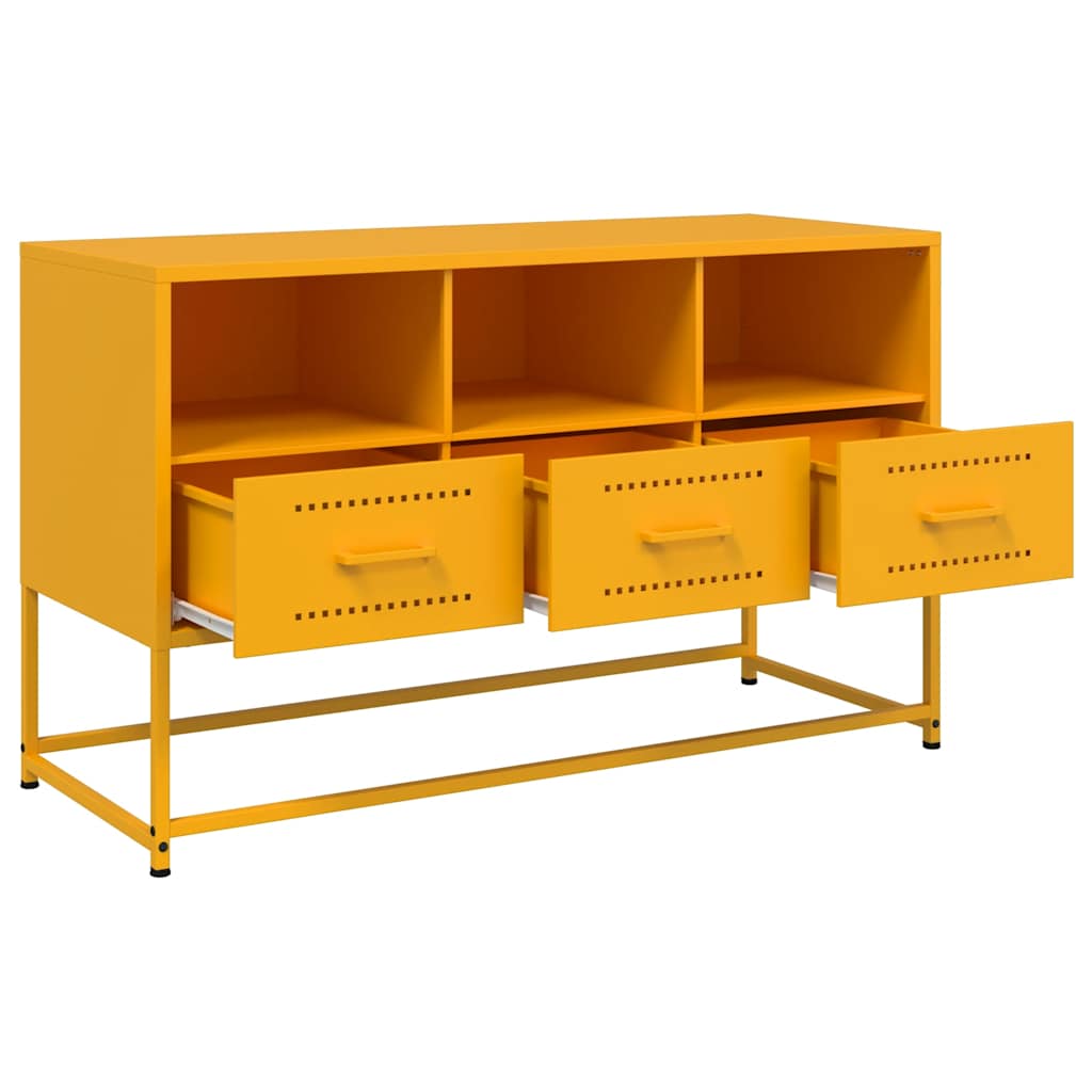 vidaXL Szafka pod telewizor, musztardowa, 100,5x39x60,5 cm, stalowa