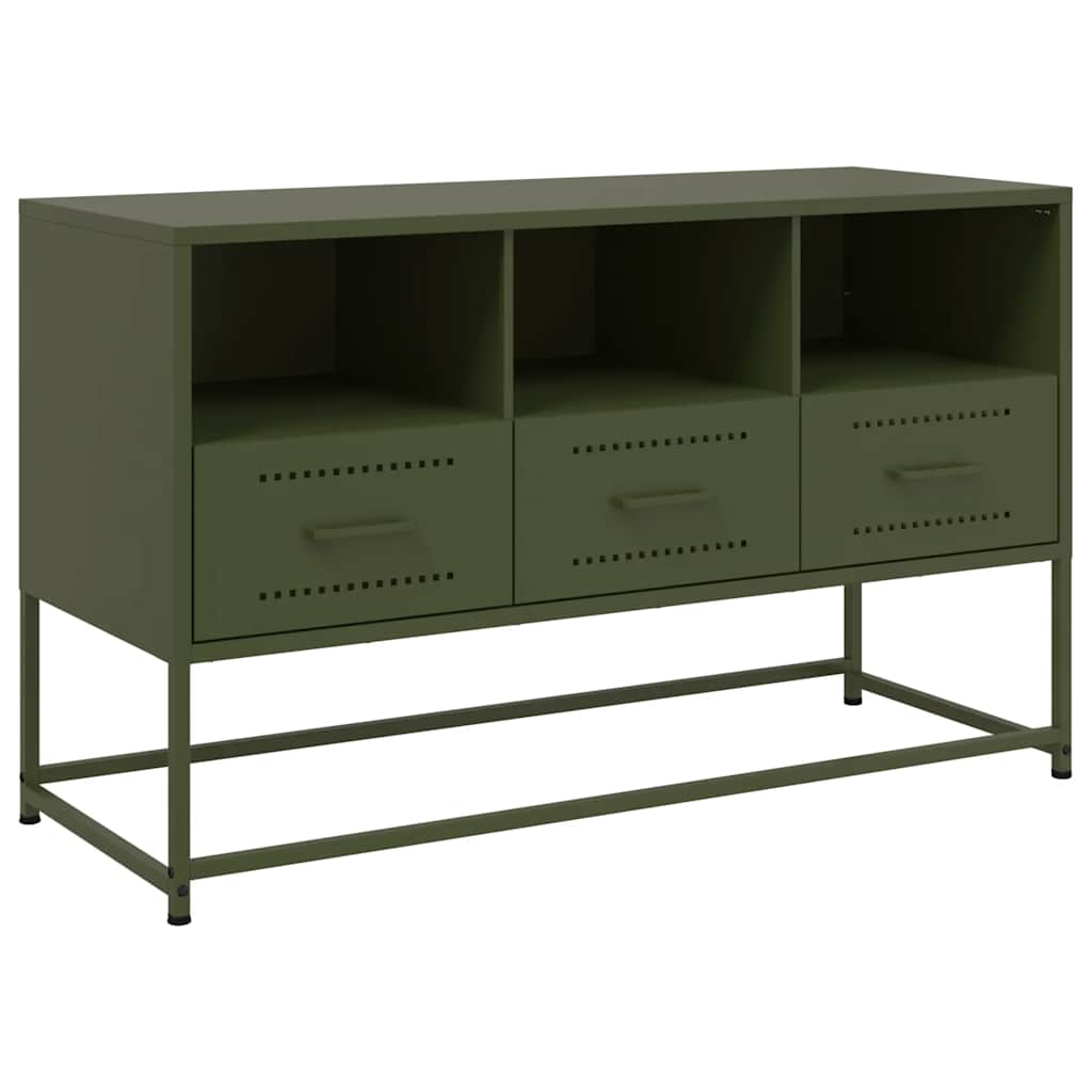 vidaXL Szafka pod telewizor, oliwkowa, 100,5x39x60,5 cm, stalowa
