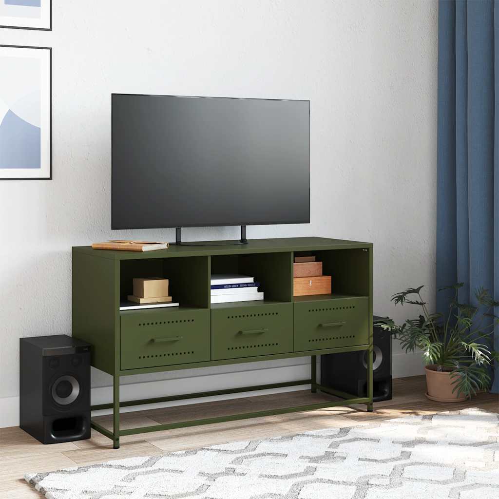 vidaXL Szafka pod telewizor, oliwkowa, 100,5x39x60,5 cm, stalowa