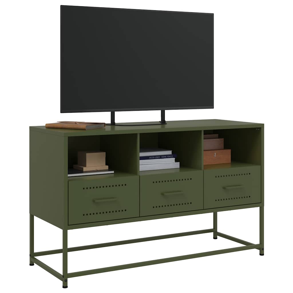 vidaXL Szafka pod telewizor, oliwkowa, 100,5x39x60,5 cm, stalowa