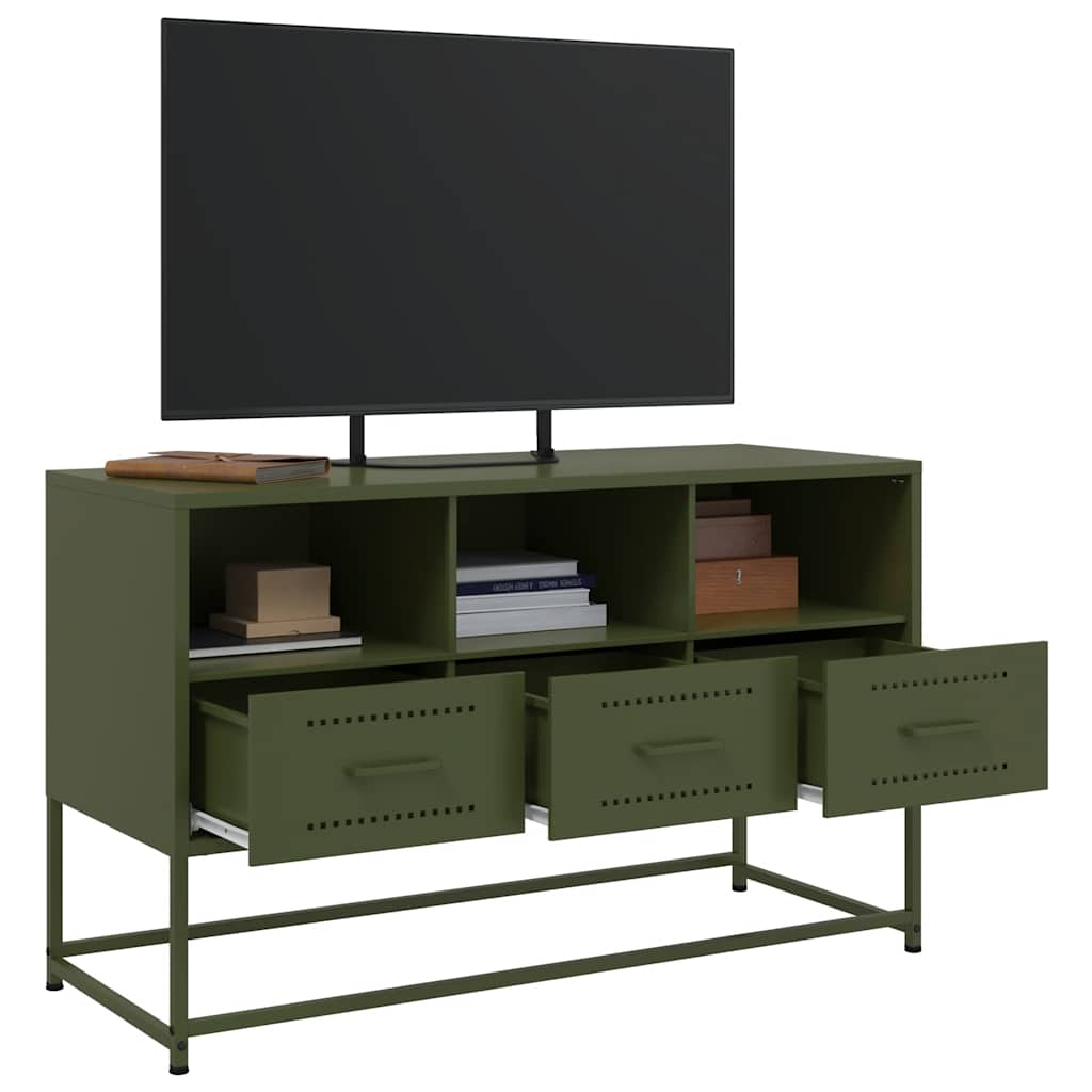 vidaXL Szafka pod telewizor, oliwkowa, 100,5x39x60,5 cm, stalowa