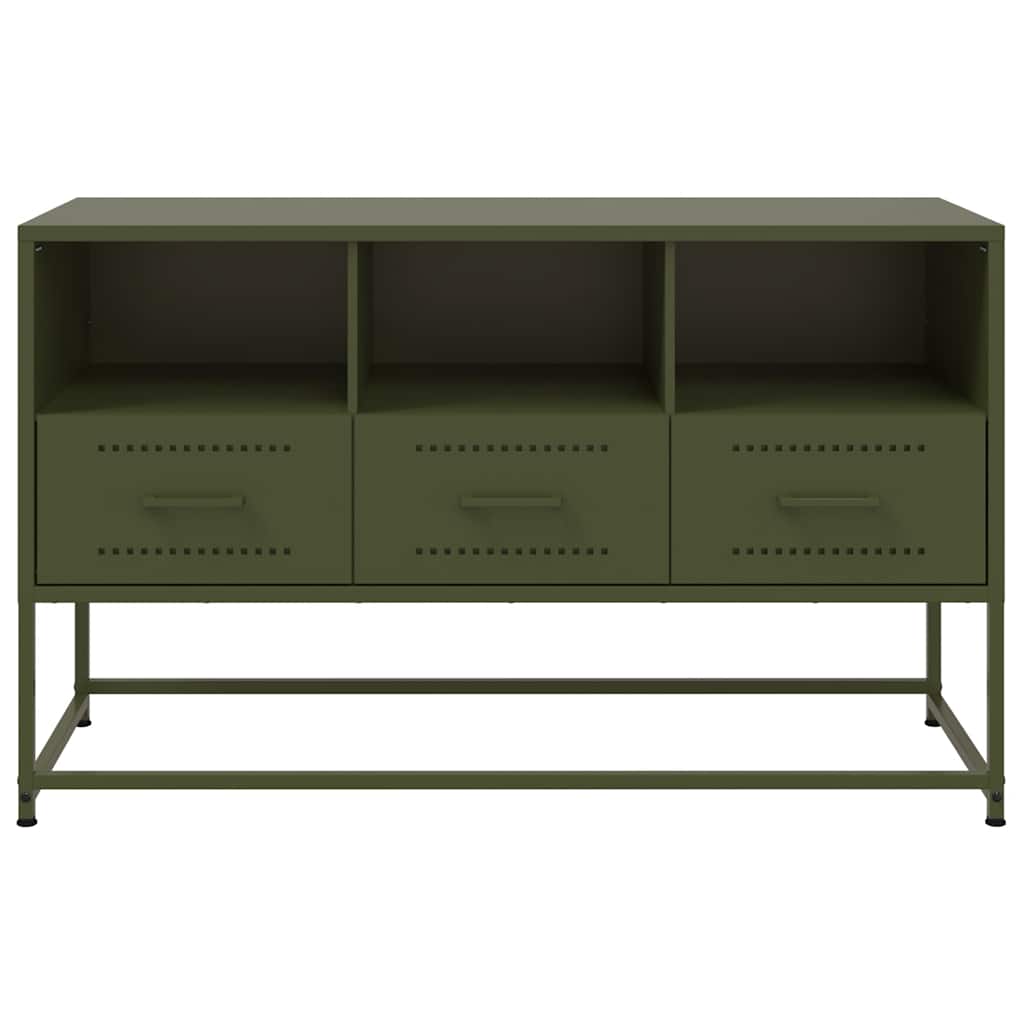 vidaXL Szafka pod telewizor, oliwkowa, 100,5x39x60,5 cm, stalowa