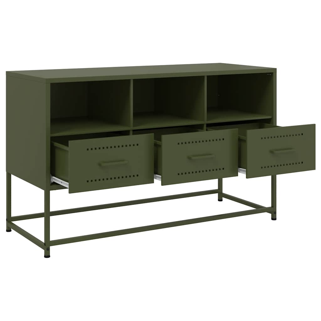vidaXL Szafka pod telewizor, oliwkowa, 100,5x39x60,5 cm, stalowa