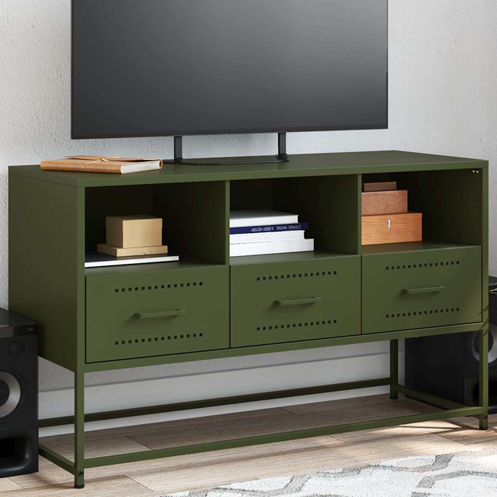 vidaXL Szafka pod telewizor, oliwkowa, 100,5x39x60,5 cm, stalowa