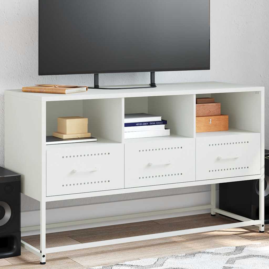 vidaXL Szafka pod telewizor, biała, 100,5x39x60,5 cm, stalowa