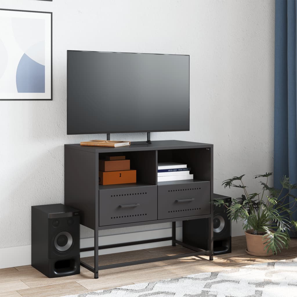 vidaXL Szafka pod telewizor, czarna, 68x39x60,5 cm, stalowa
