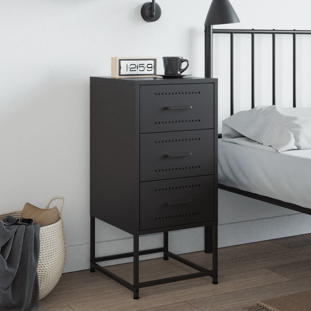 vidaXL Szafka nocna, czarna, 36x39x78 cm, stal