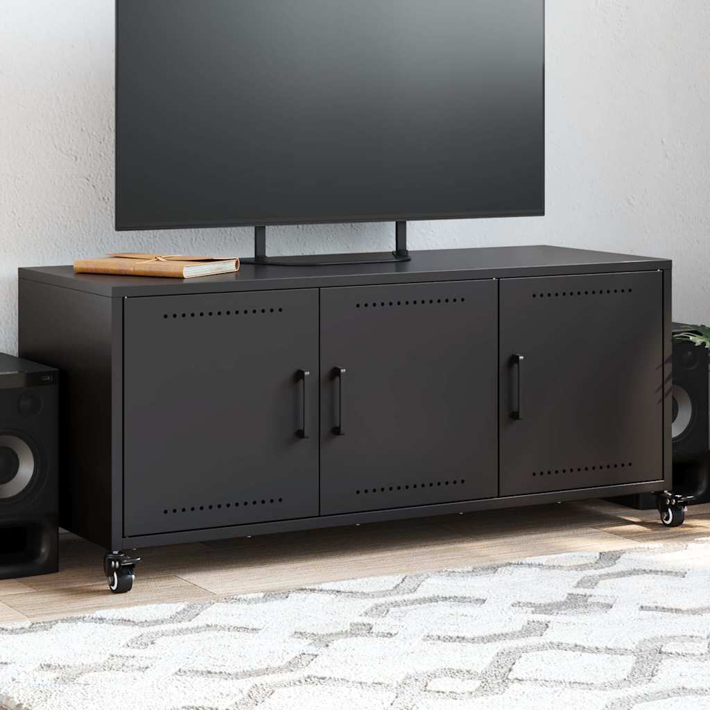vidaXL Szafka RTV, czarna, 100,5x39x43,5 cm, stal