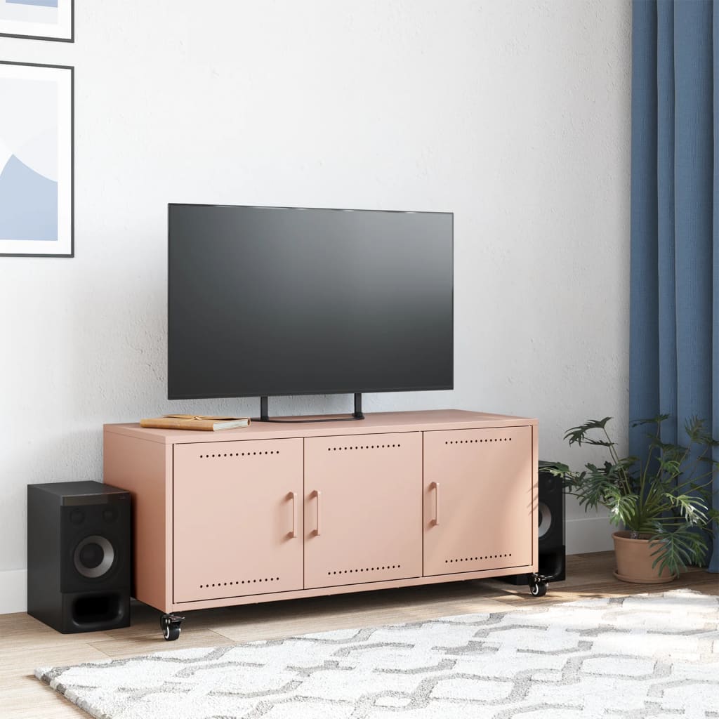 vidaXL Szafka RTV, różowa, 100,5x39x43,5 cm, stal