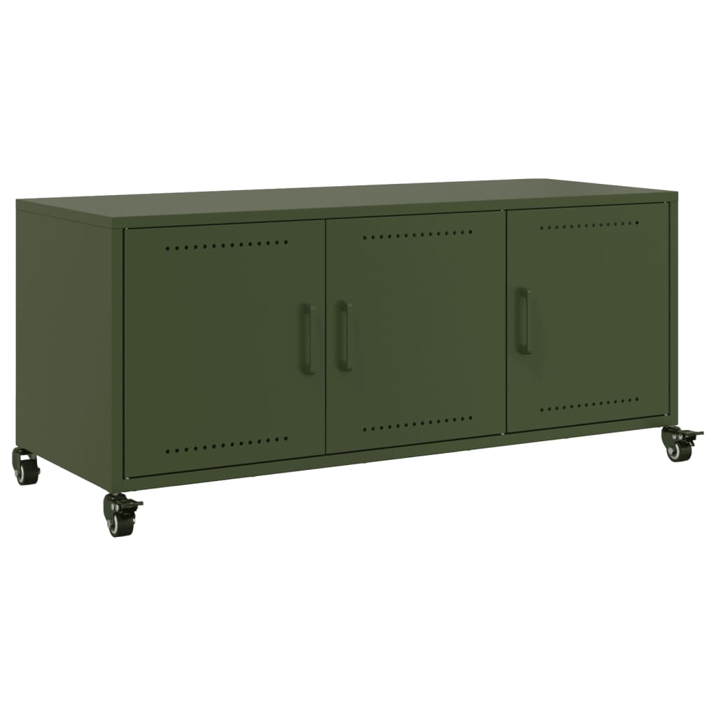 vidaXL Szafka RTV, oliwkowa, 100,5x39x43,5 cm, stal